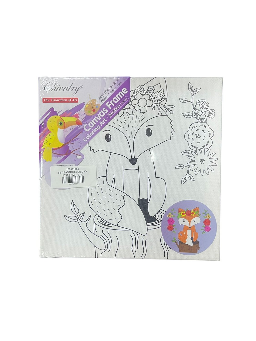 SET BASTIDOR DIBUJO 20X20 CM + 6 ACRILICO + 1 PINCEL M8