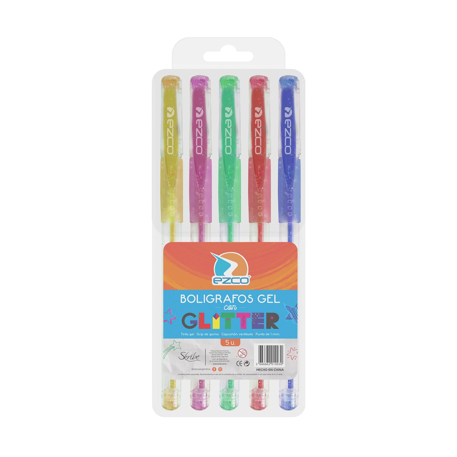 BOLIGRAFO GLITTER ESTUCHE PVC X 5 EZCO