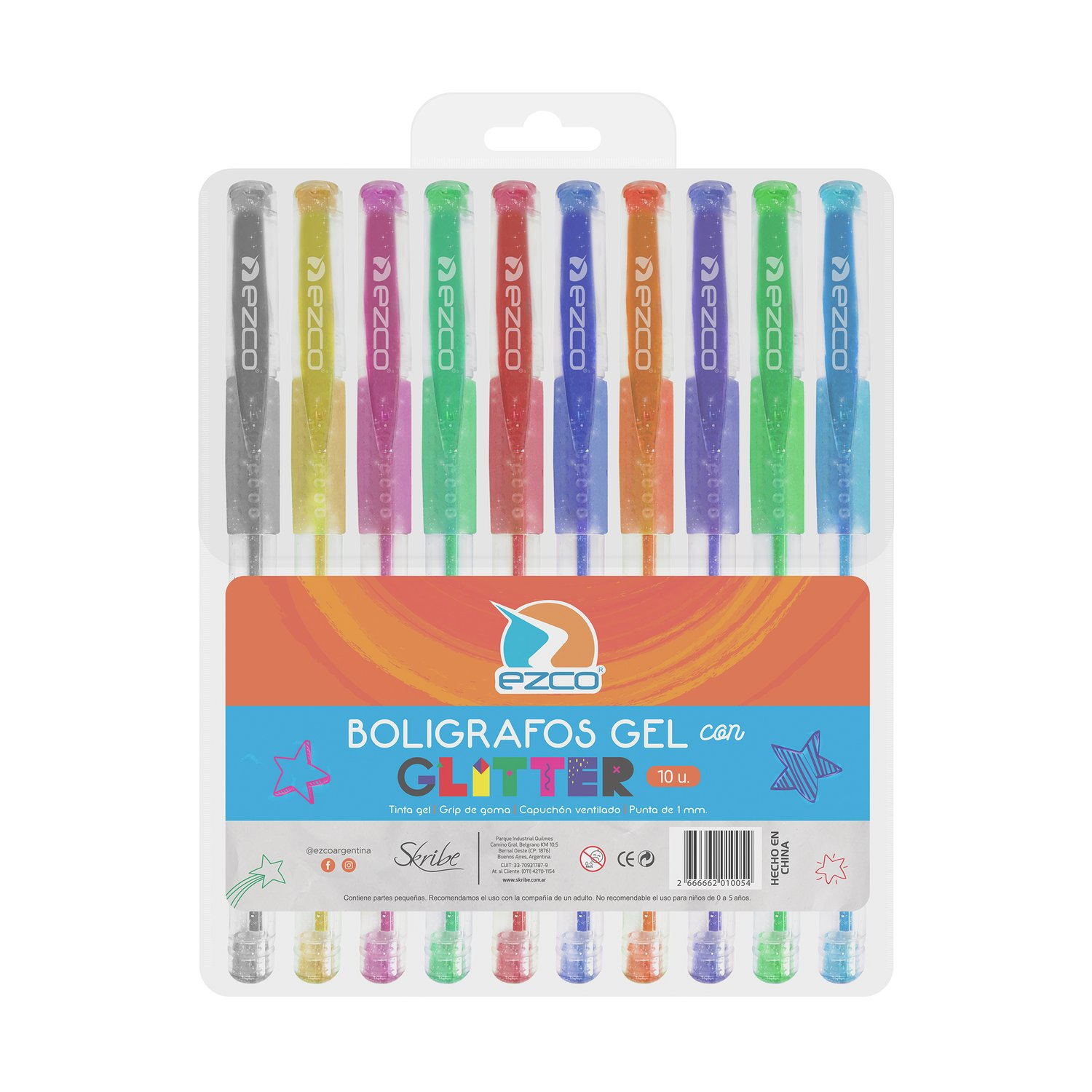 BOLIGRAFO GLITTER ESTUCHE PVC X10 EZCO