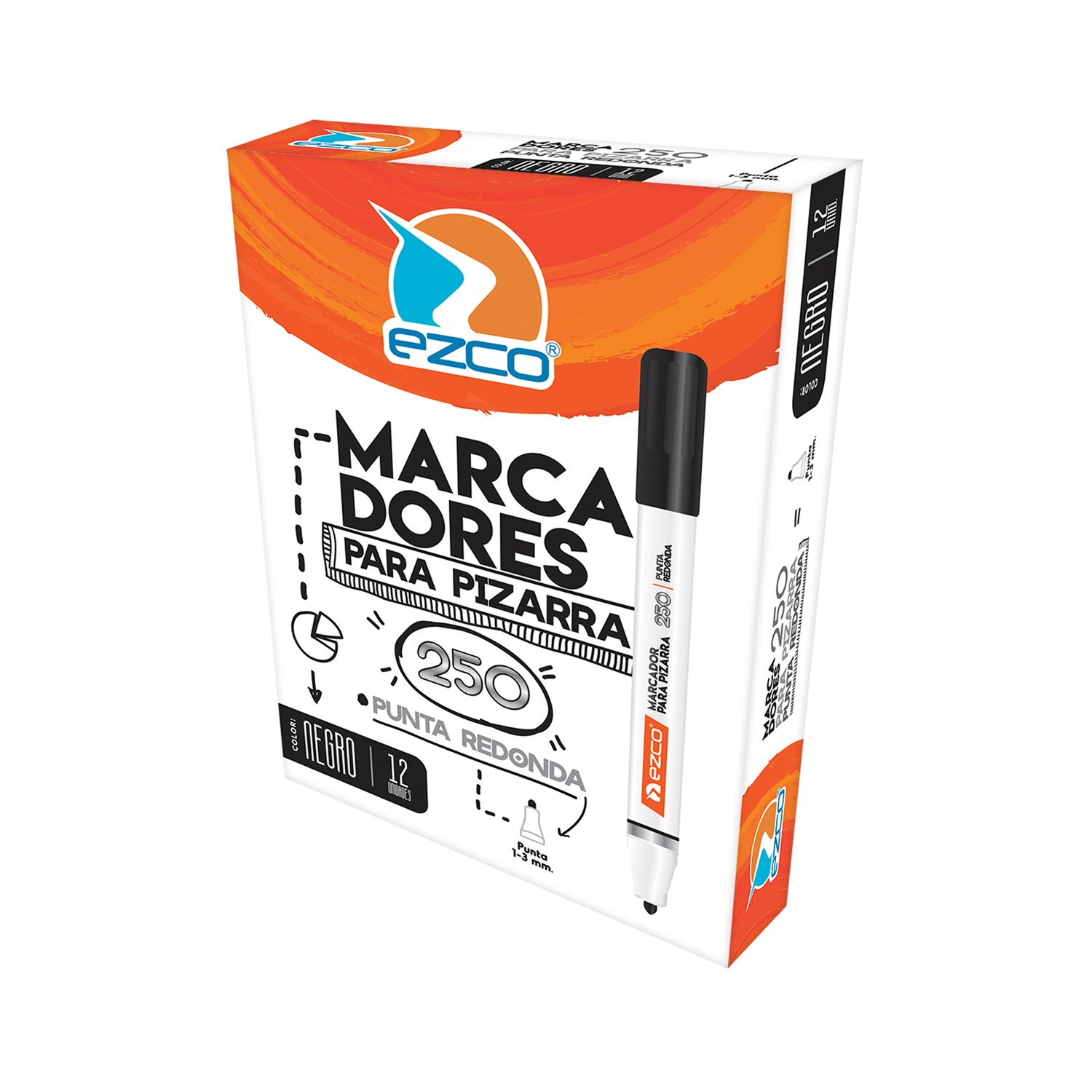 MARCADOR PIZARRA 250 NEGRO EZCO CAJA X12 UNID.