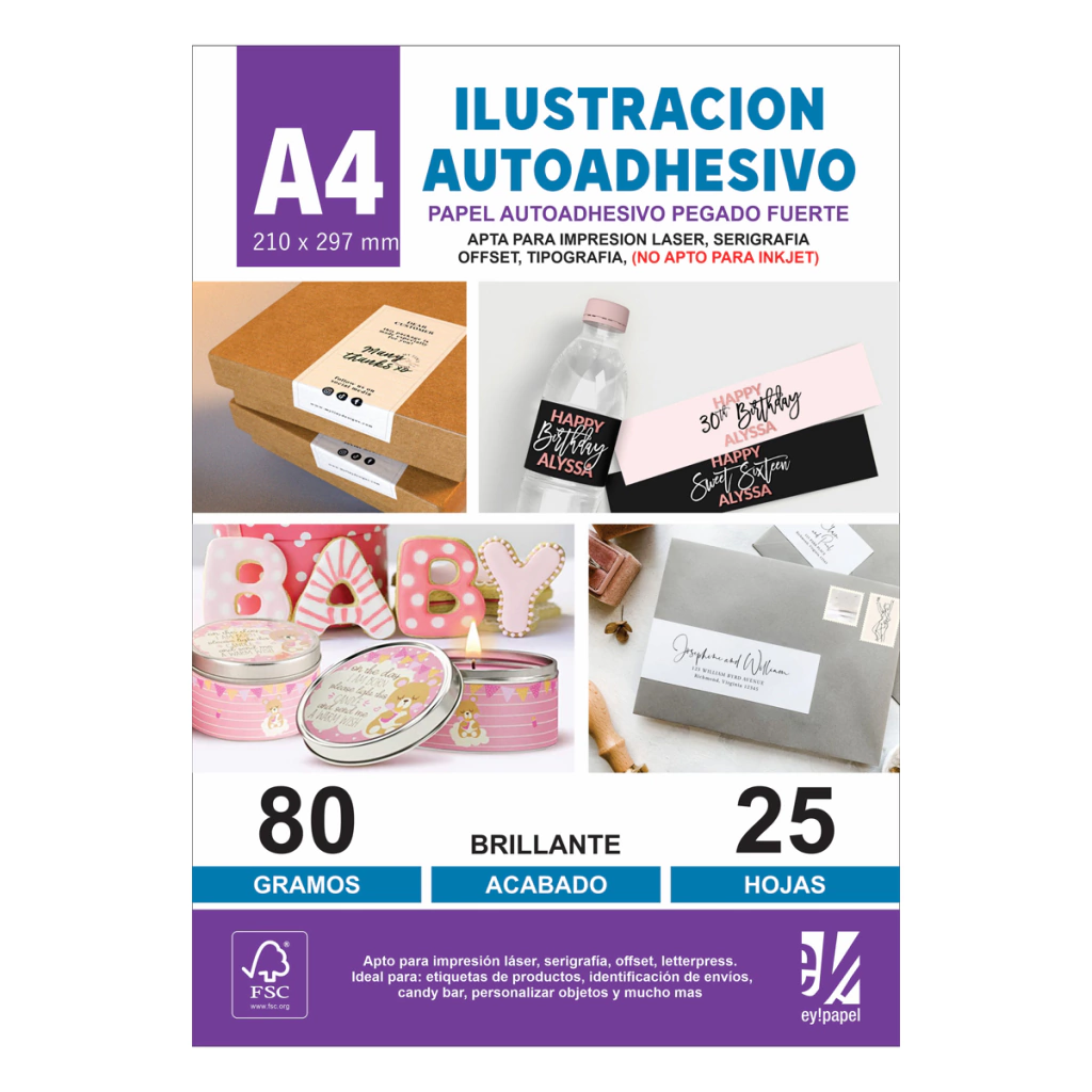 PAPEL ILUSTRACION AUTOADHESIVO A4 80 GRS X 25 HOJAS EY PAPEL