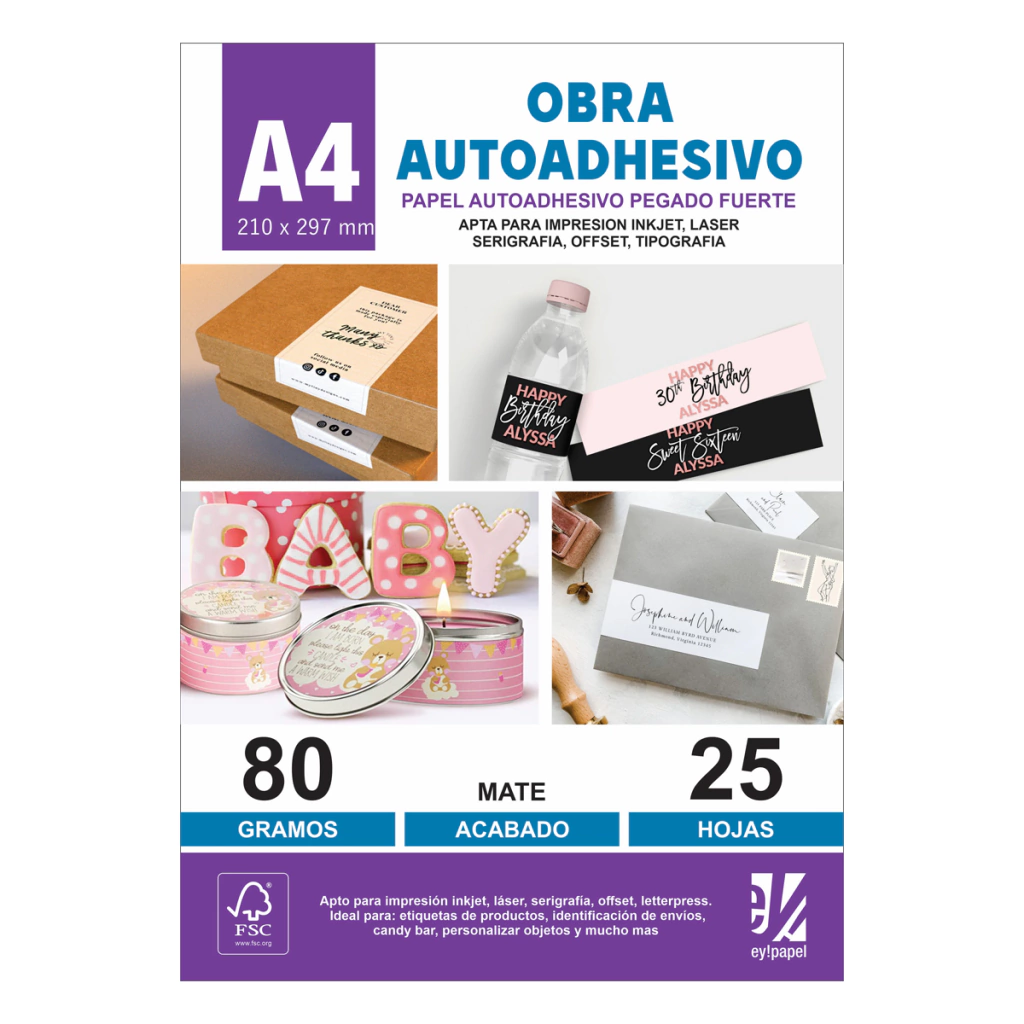 PAPEL OBRA AUTOADHESIVO A4 80 GRS X 25 HOJAS EY PAPEL