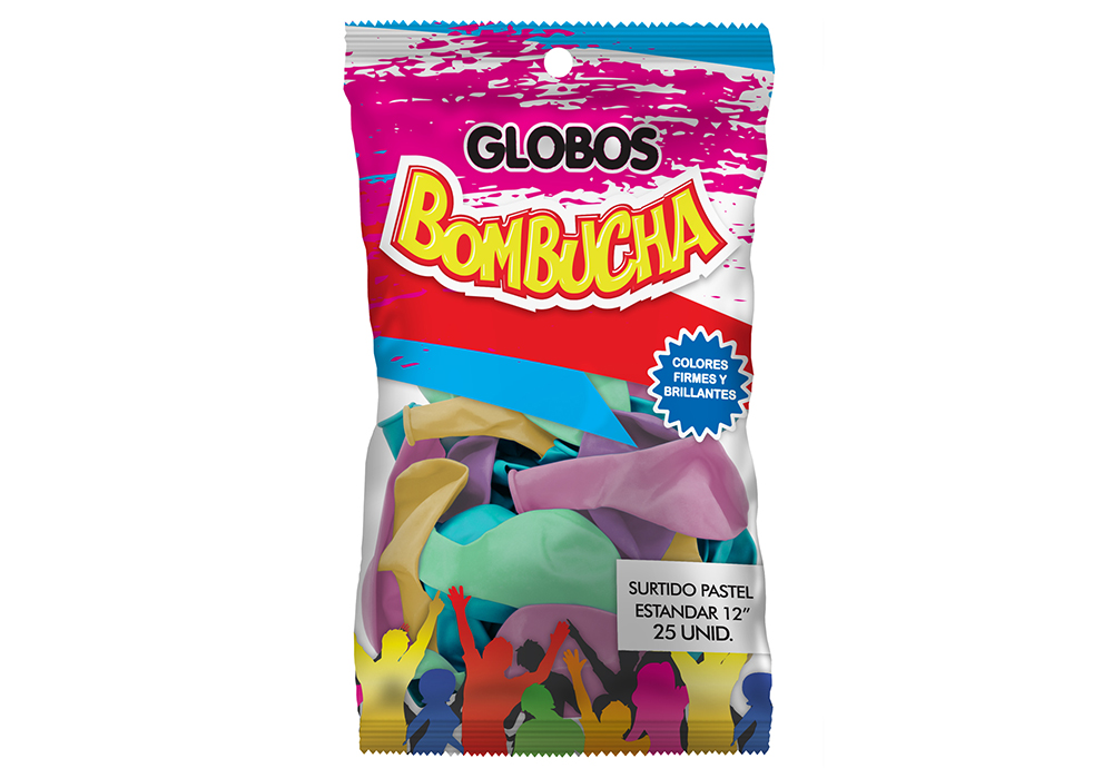 GLOBO BOMBUCHA LISO 12" PASTEL SURTIDO X 25UNID 