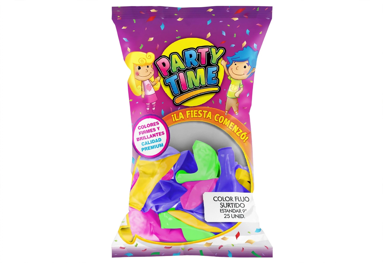 GLOBOS MULTICOLOR FLUO LISO 9" PARTY TIME X25 UNID.