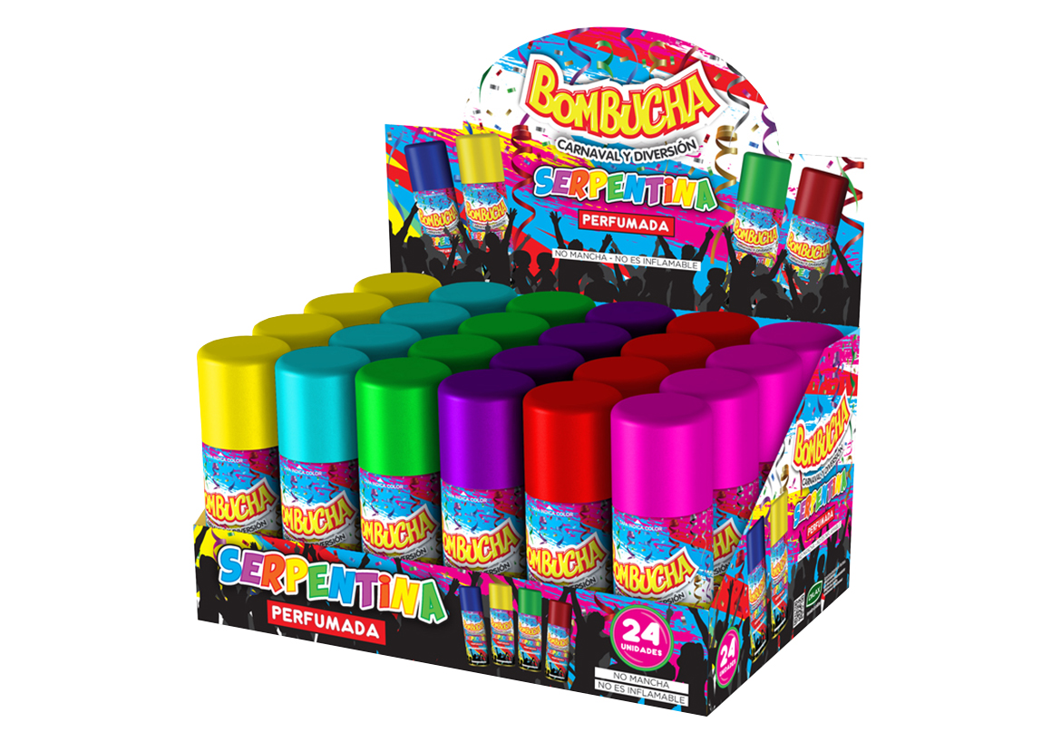 SERPENTINA AEROSOL BOMBUCHA PERFUMADA COLORES SURTIDOS CAJA X 24 UNID