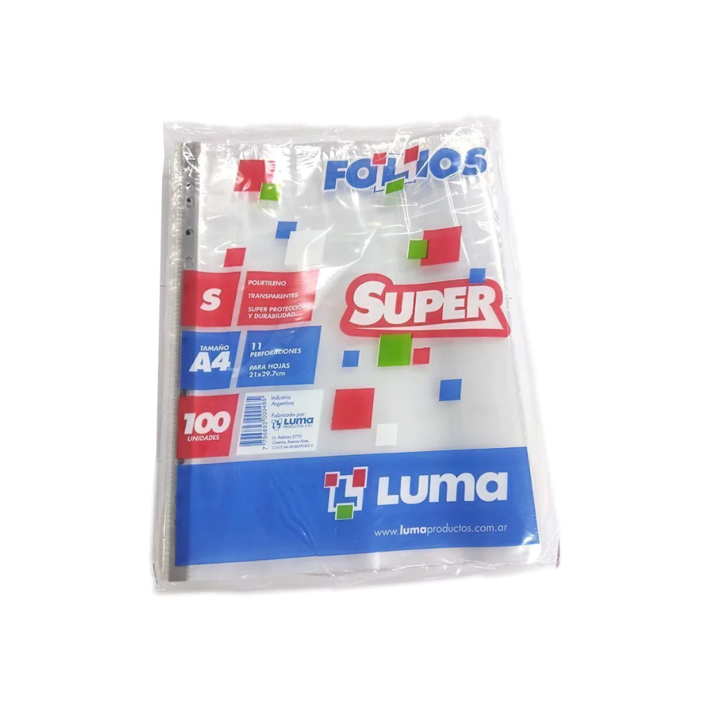 FOLIOS A4 REFORZADO LUMA X 100 UNI