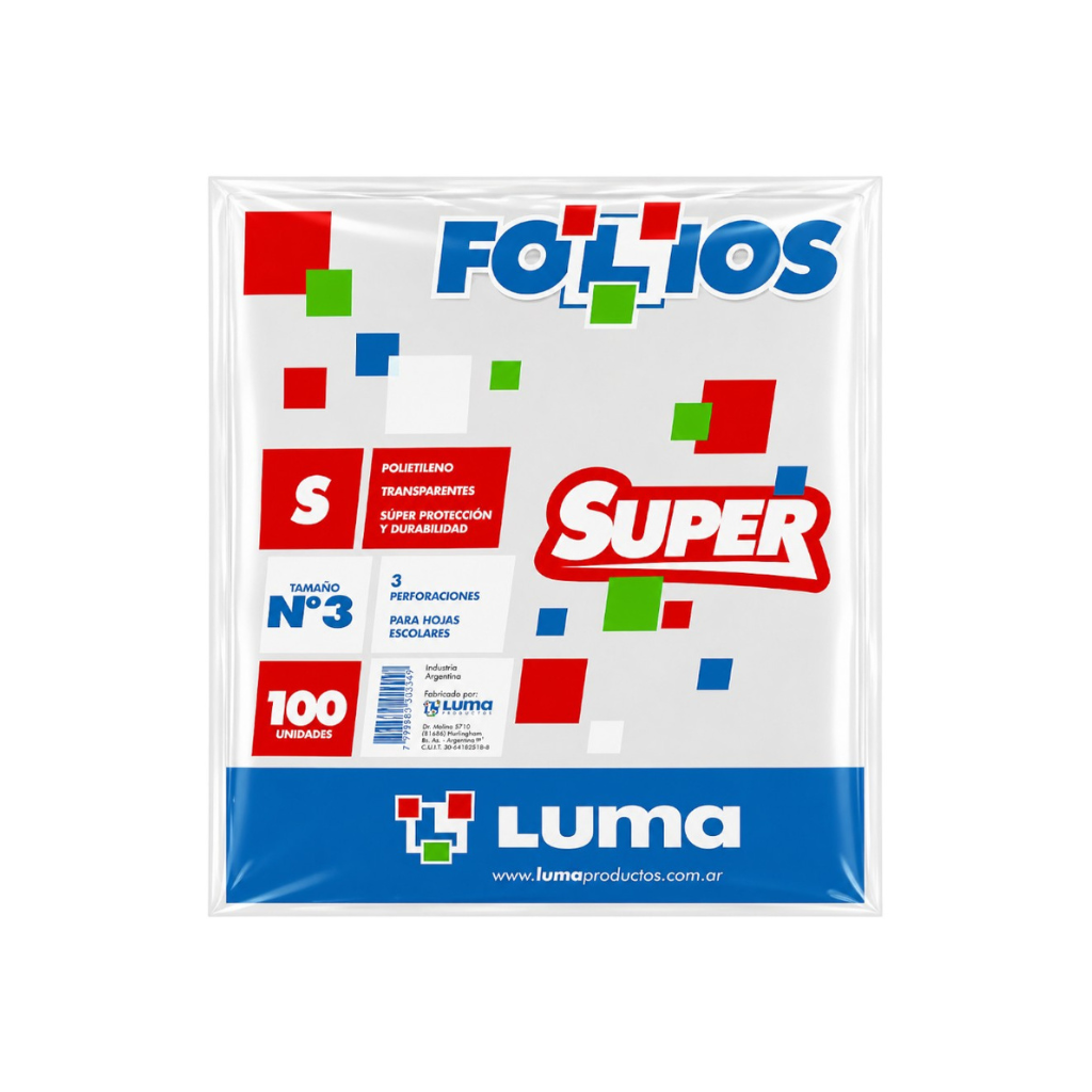 FOLIOS NRO 3 REFORZADO LUMA X 100 UNI