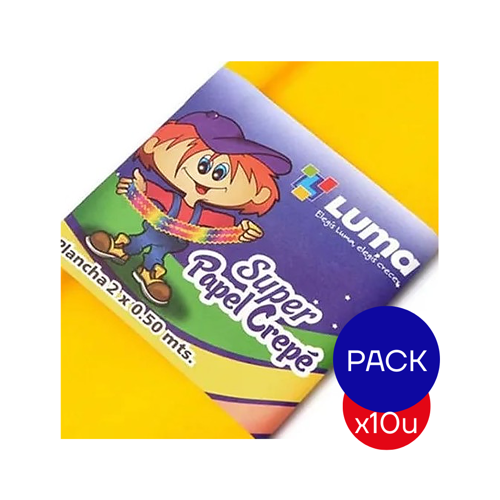 PAPEL CREPE LISO LUMA AMARILLO X PAQ X10 UNID.