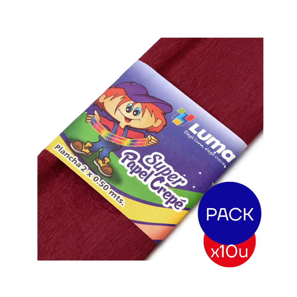 PAPEL CREPE LISO LUMA BORDO X PAQ X10 UNID.