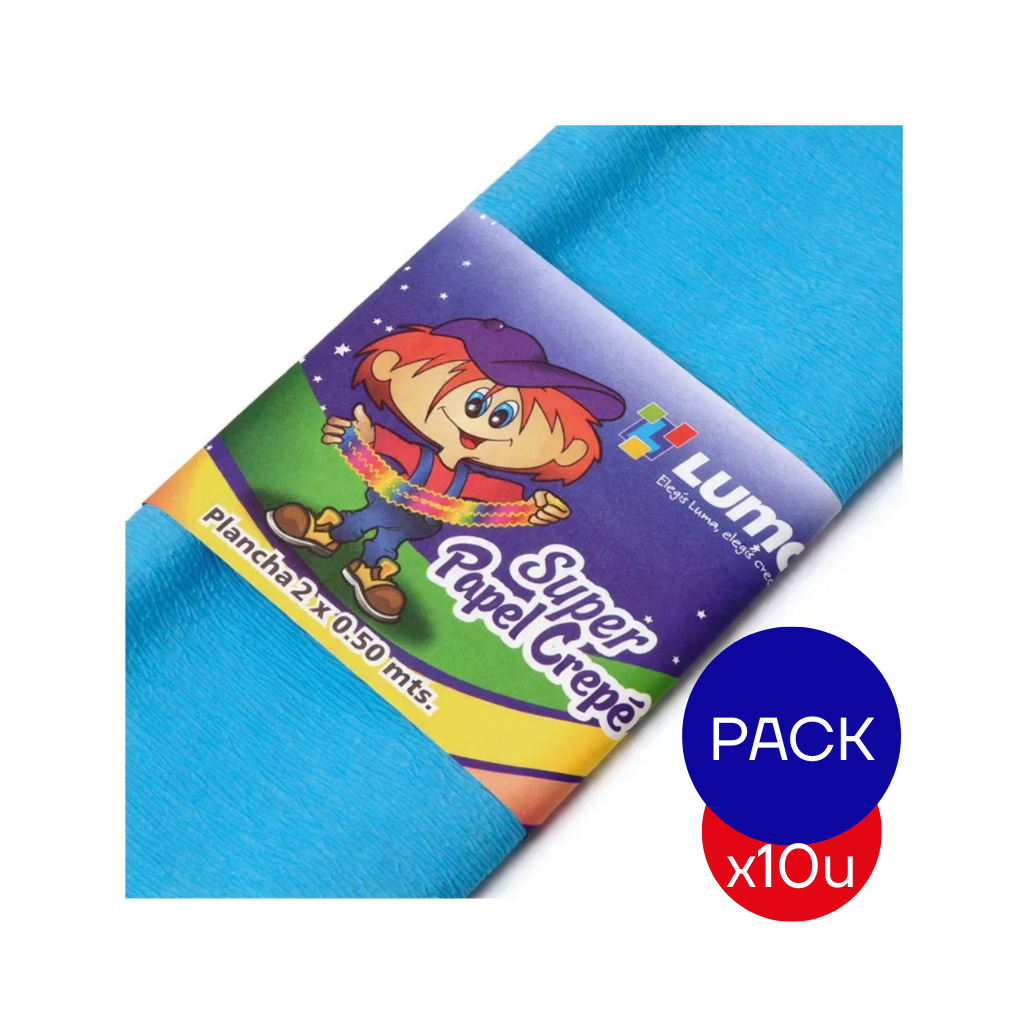 PAPEL CREPE LISO LUMA CELESTE X PAQ X10 UNID.