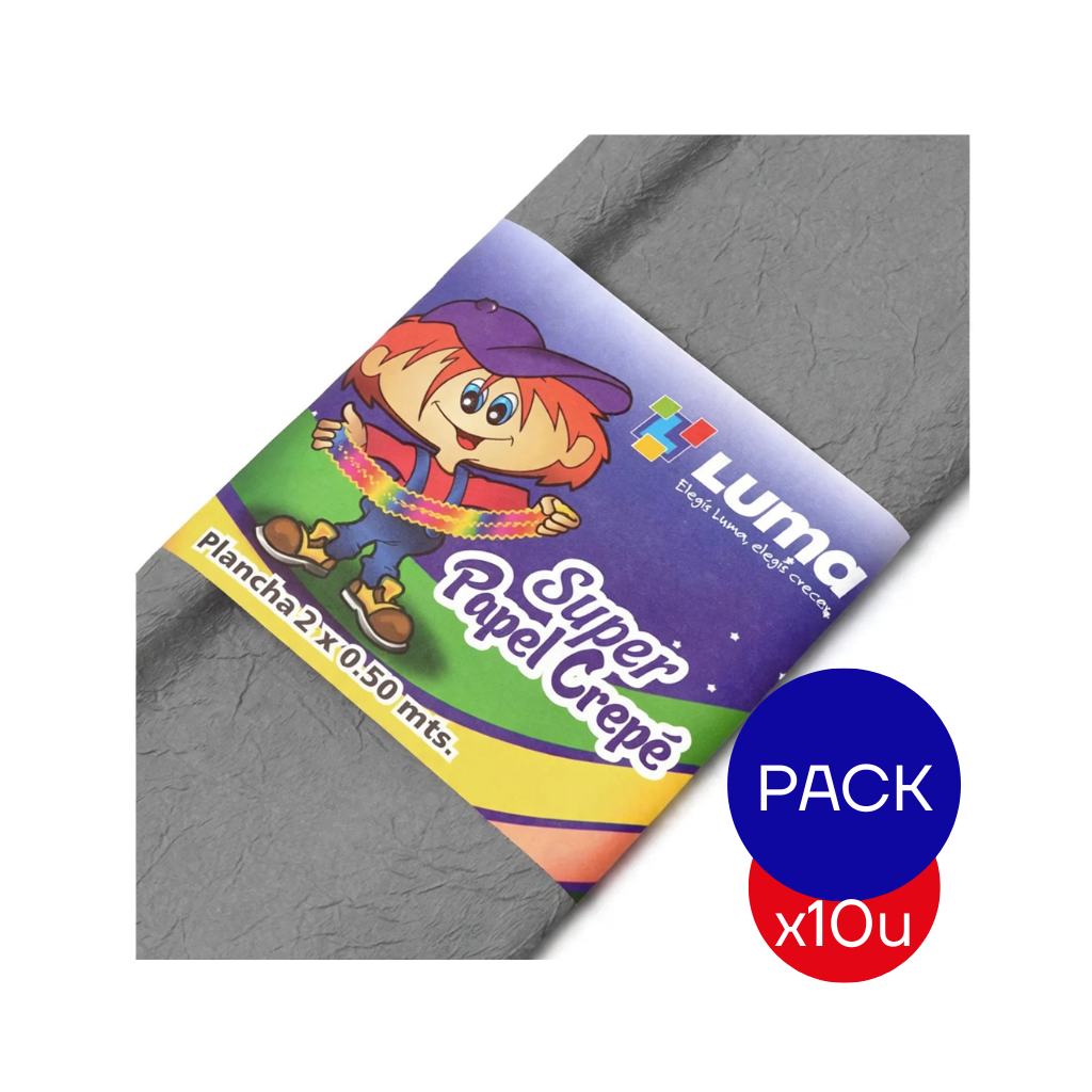PAPEL CREPE LISO LUMA GRIS X PAQ X10 UNID.