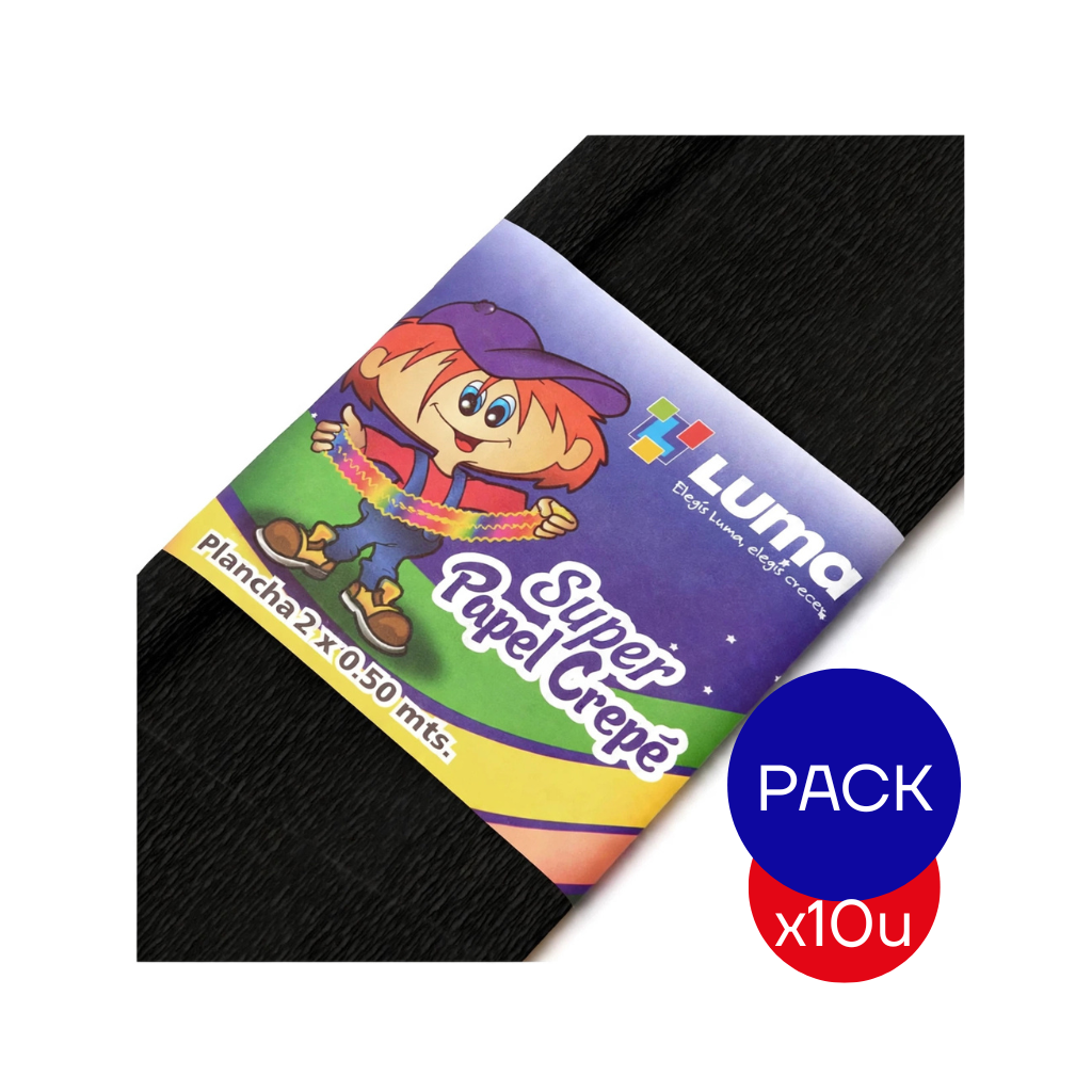 PAPEL CREPE LISO LUMA NEGRO X PAQ X10 UNID.