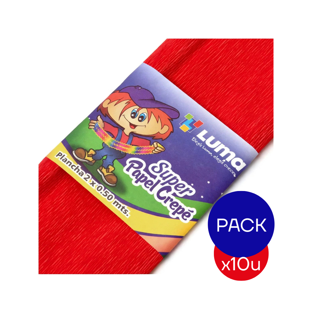 PAPEL CREPE LISO LUMA ROJO X PAQ X10 UNID.