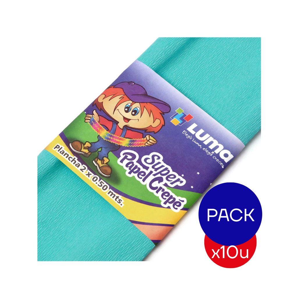 PAPEL CREPE LISO LUMA TURQUESA X PAQ X10 UNID.