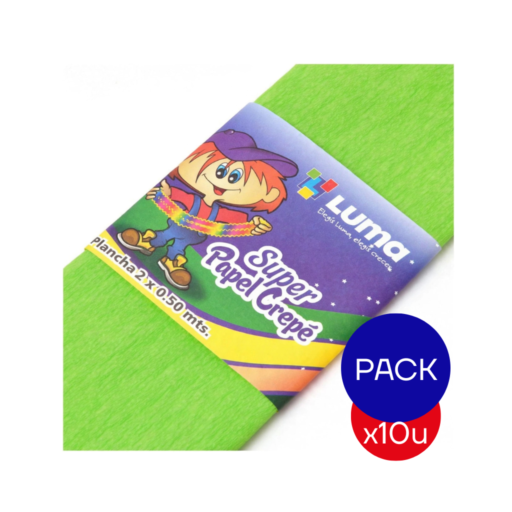 PAPEL CREPE LISO LUMA VERDE MANZANA X PAQ X10 UNID.