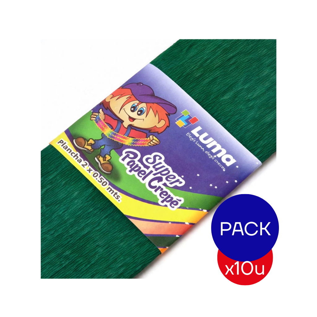 PAPEL CREPE LISO LUMA VERDE OSCURO X PAQ X10 UNID.