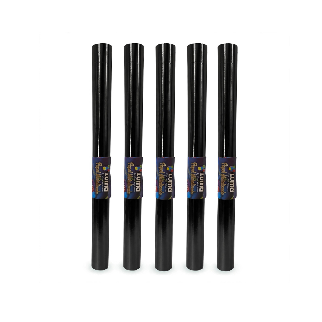 PAPEL GLACE ROLLO NEGRO 40CM X5 MTS LUMA