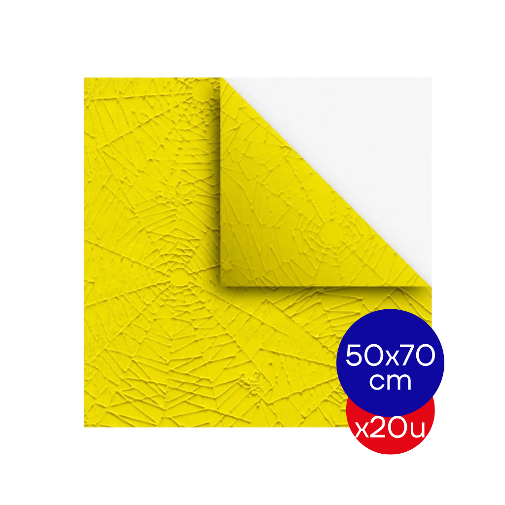 PAPEL PLASTIFICADO ARAÑA 50X70CM AMARILLO PAQ X20 UNID.