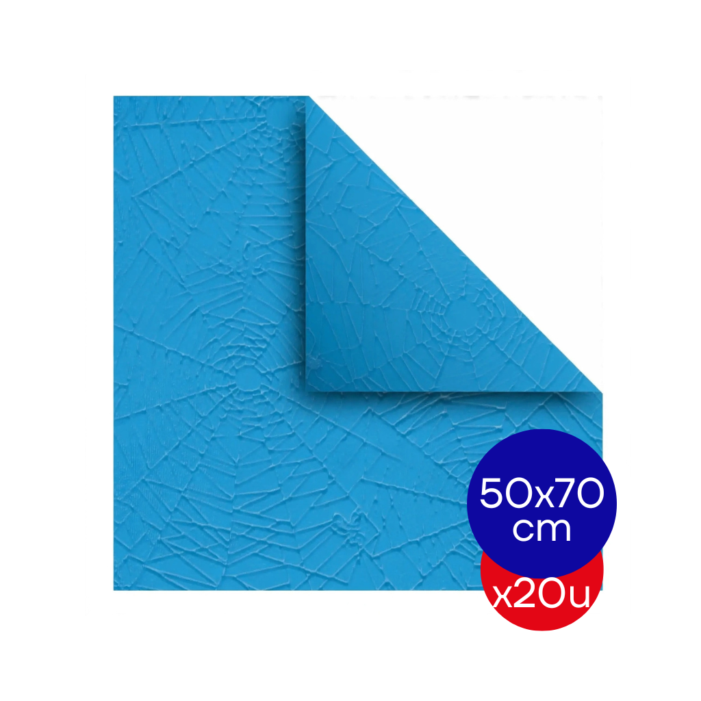 PAPEL PLASTIFICADO ARAÑA 50X70CM CELESTE PAQ X20 UNID.