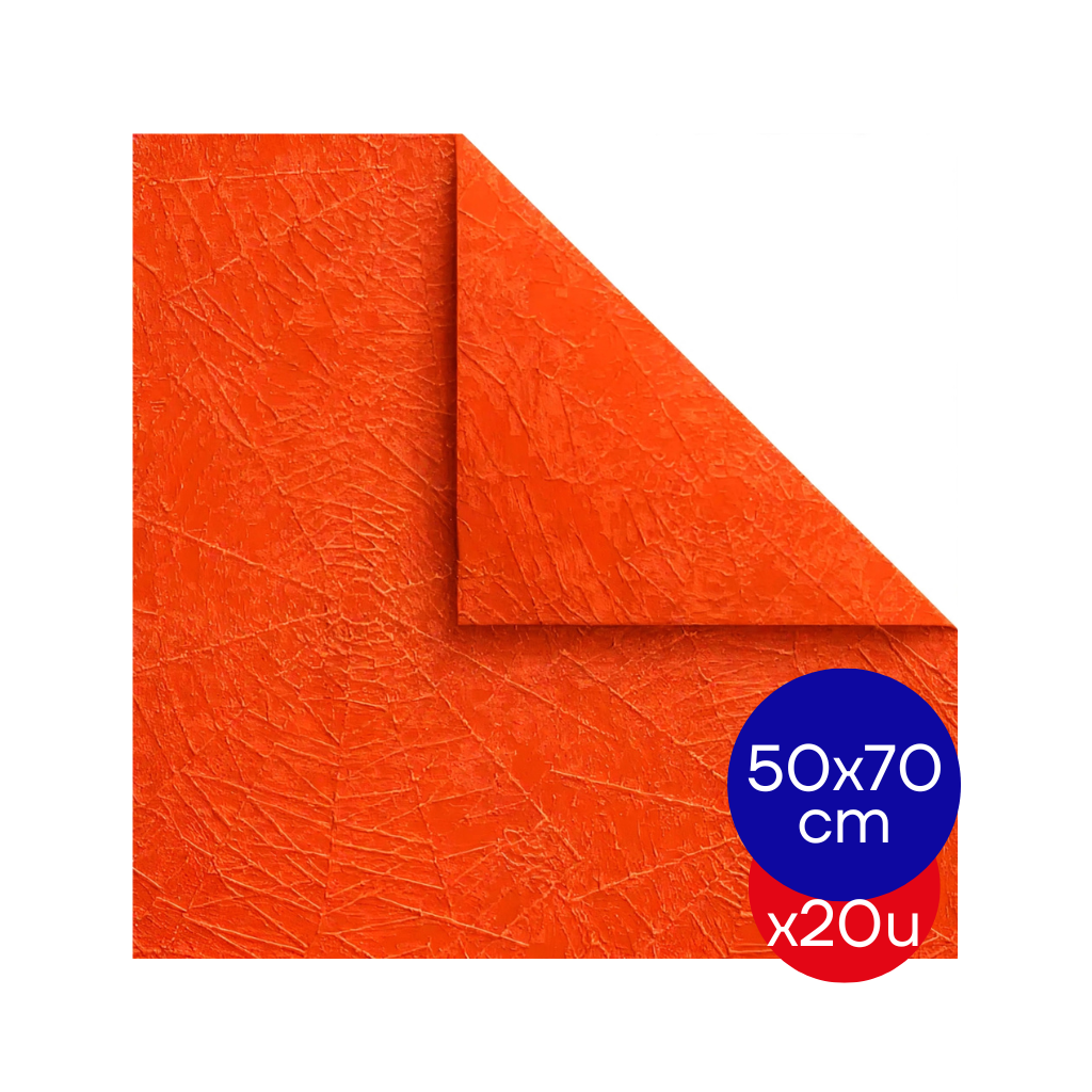 PAPEL PLASTIFICADO ARAÑA 50X70CM NARANJA PAQ X20 UNID.