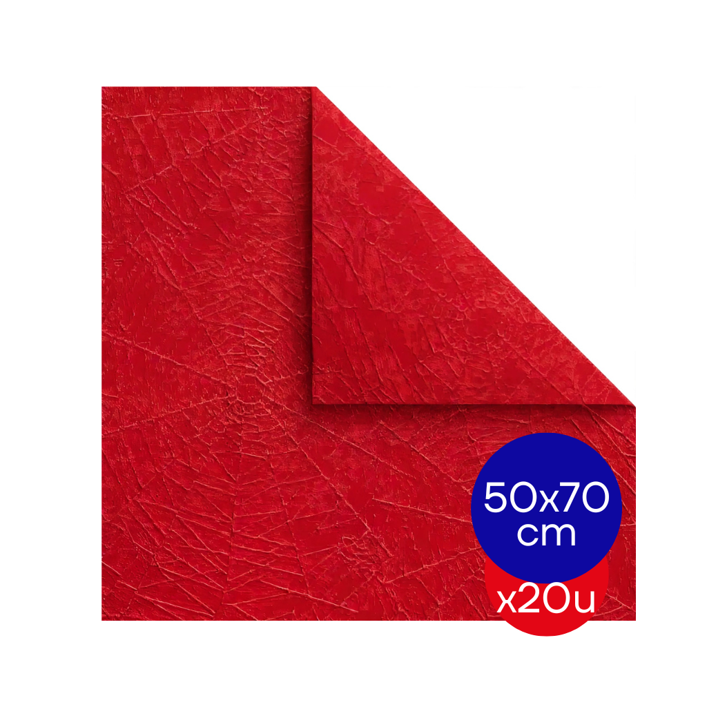 PAPEL PLASTIFICADO ARAÑA 50X70CM ROJO PAQ X20 UNID.