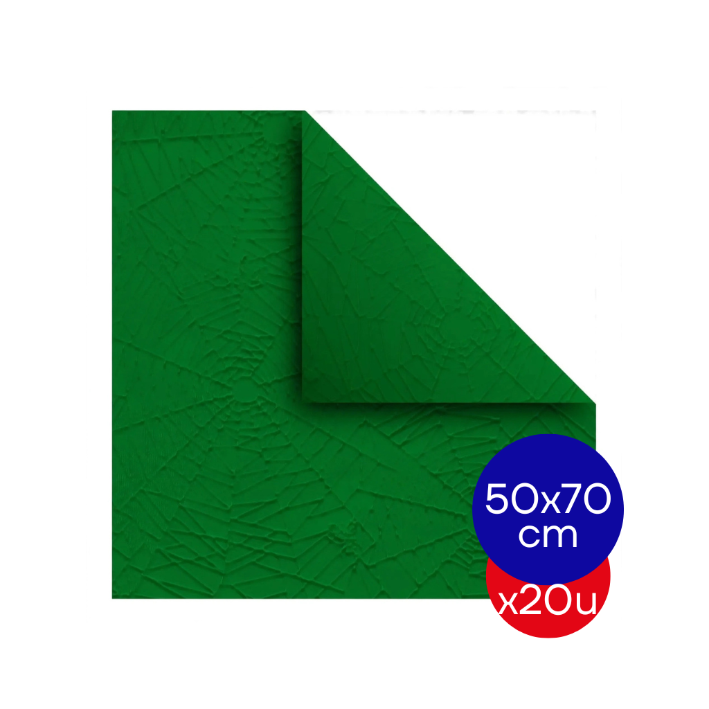 PAPEL PLASTIFICADO ARAÑA 50X70CM VERDE PAQ X20 UNID.