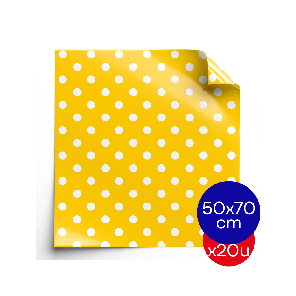 PAPEL PLASTIFICADO LUNAR 50X70CM AMARILLO PAQ X20 UNID.