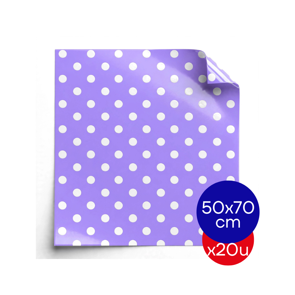 PAPEL PLASTIFICADO LUNAR 50X70CM LILA PAQ X20 UNID.