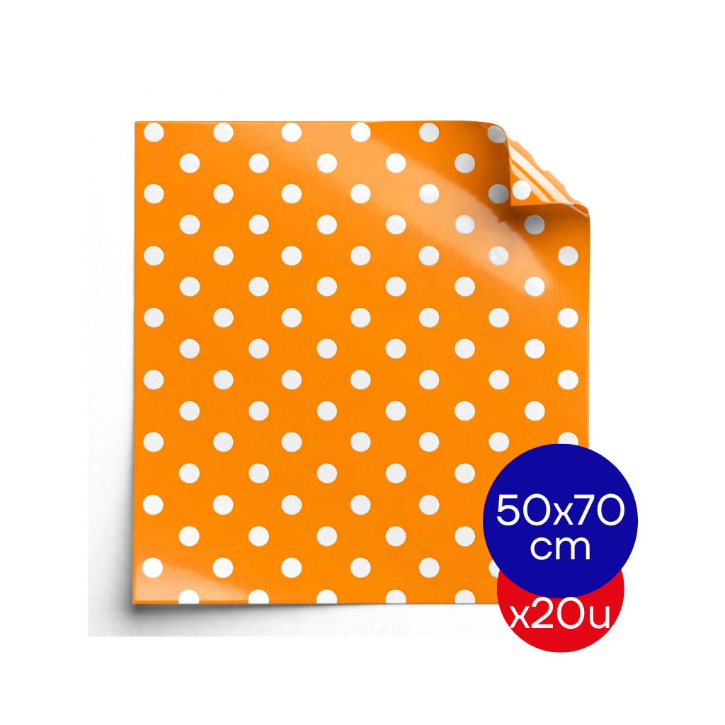 PAPEL PLASTIFICADO LUNAR 50X70CM NARANJA PAQ X20 UNID.