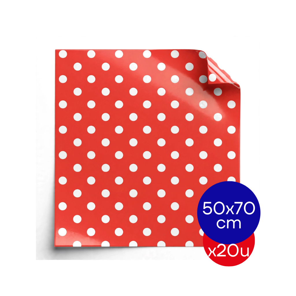 PAPEL PLASTIFICADO LUNAR 50X70CM ROJO PAQ X20 UNID.
