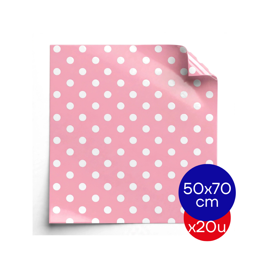 PAPEL PLASTIFICADO LUNAR 50X70CM ROSA PAQ X20 UNID.