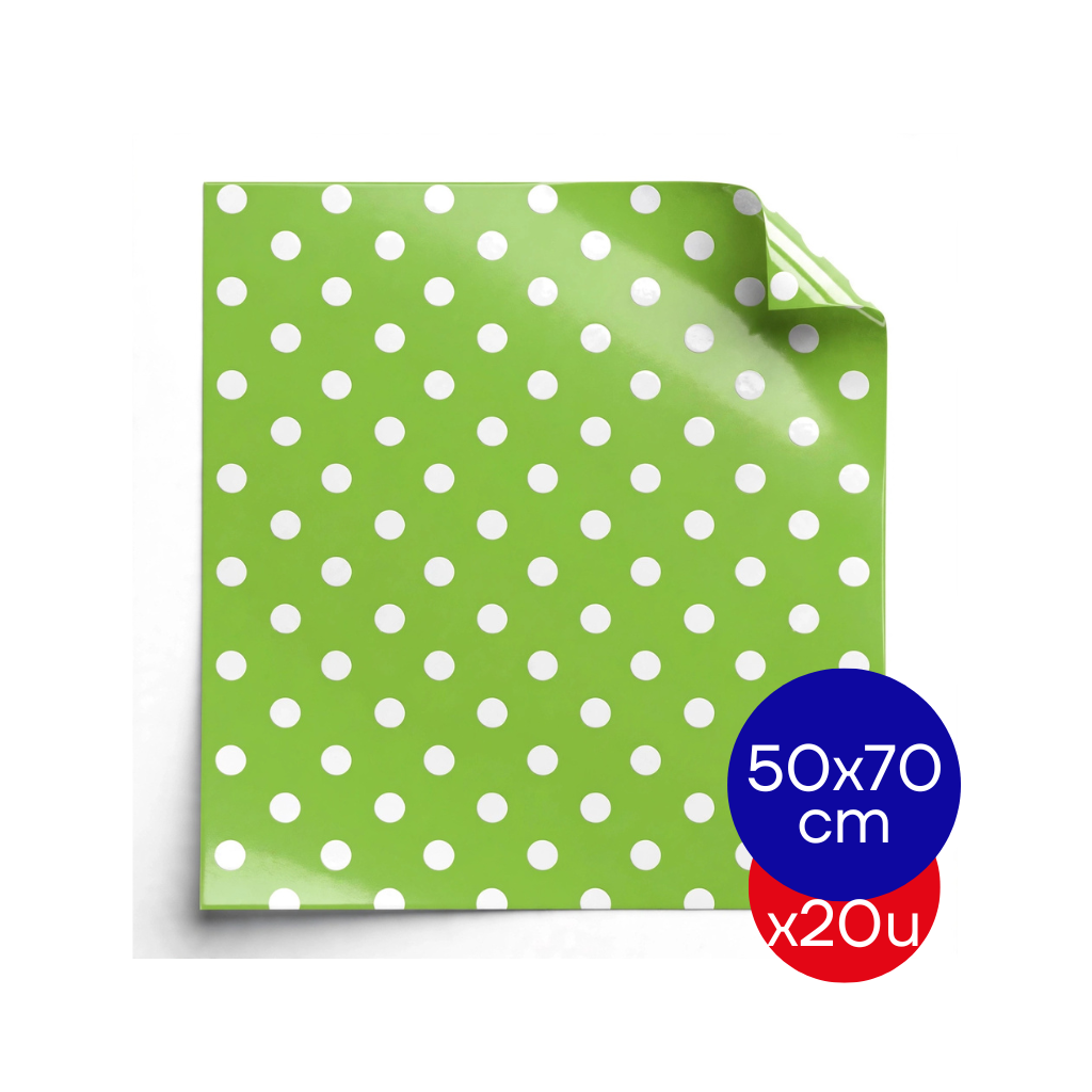 PAPEL PLASTIFICADO LUNAR 50X70CM VERDE PAQ X20 UNID.