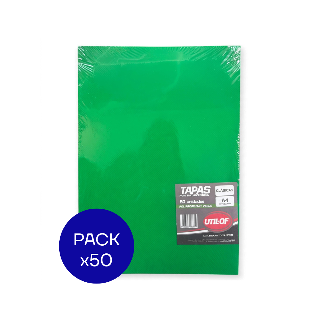 TAPA ENCUADERNACION A4 LUMA VERDE PAQ X50 UNID.