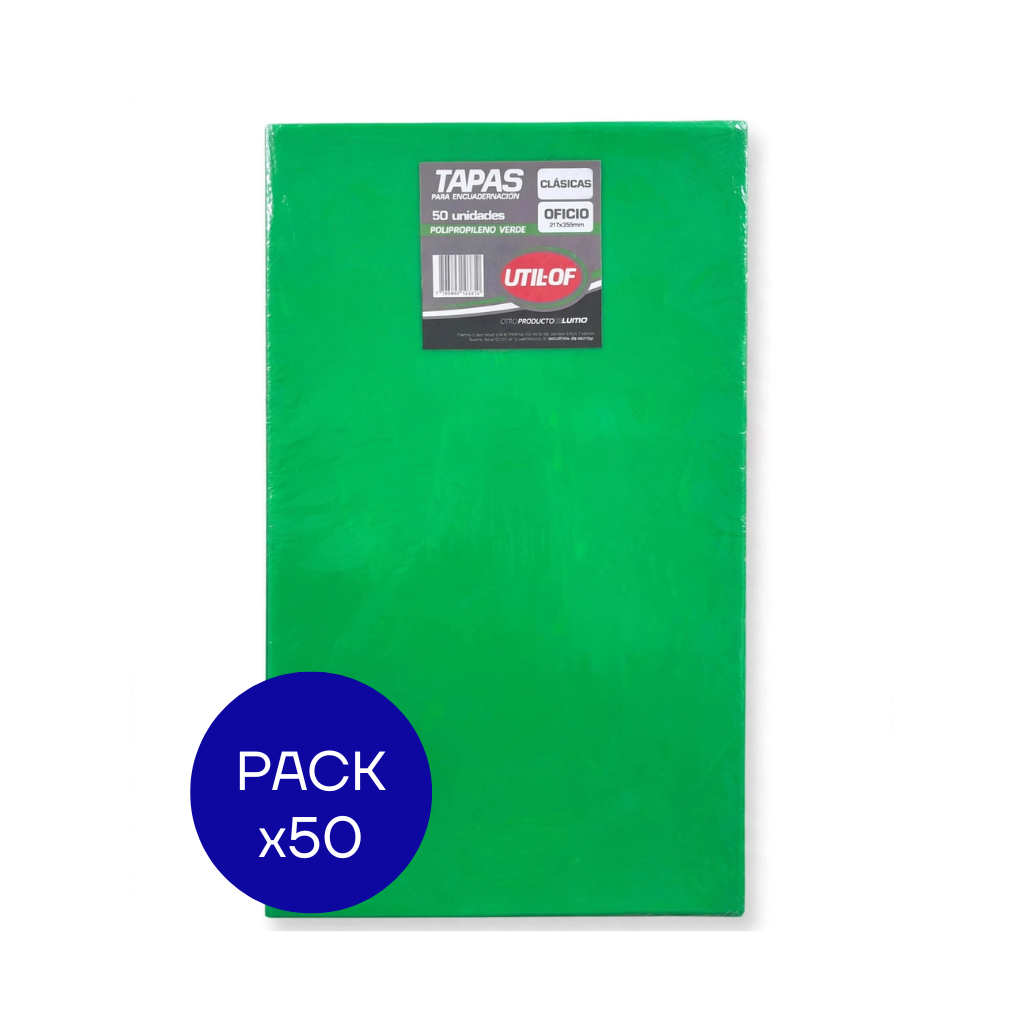 TAPA ENCUADERNACION OFICIO LUMA VERDE PAQ X50 UNID.