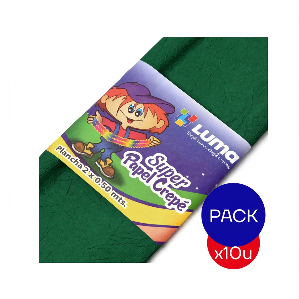 PAPEL CREPE LISO LUMA VERDE INGLES X PAQ X10 UNID.
