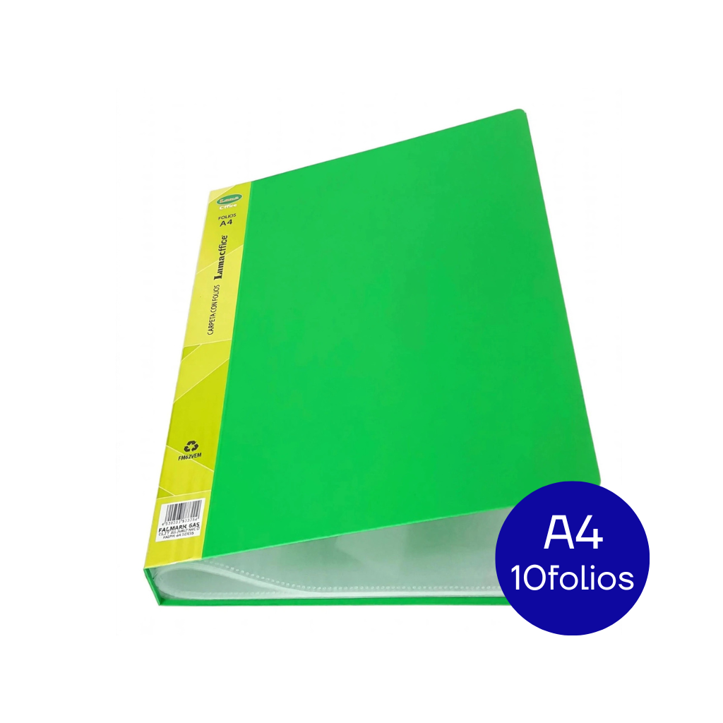CARPETA A4 CON 10 FOLIOS LAMA VERDE MANZANA