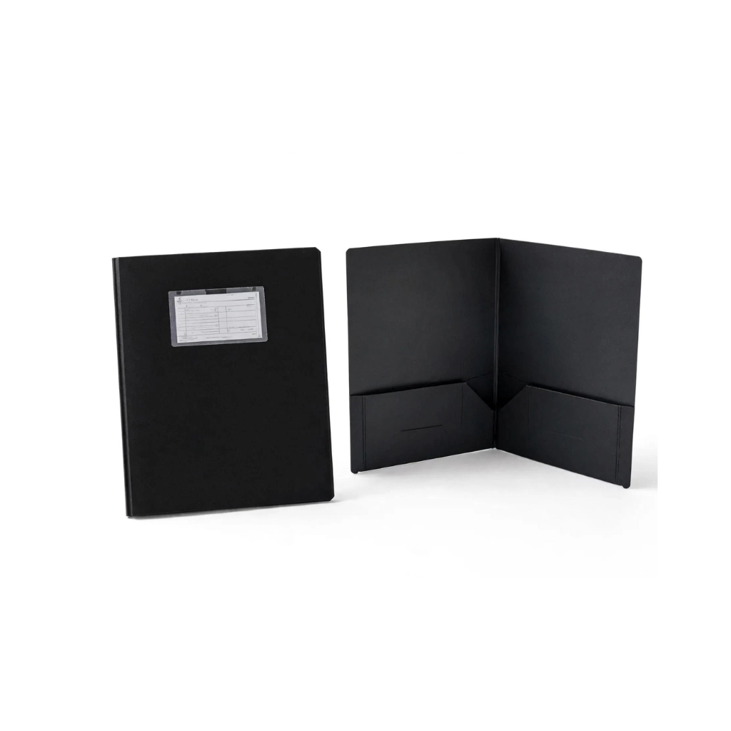 CARPETA PRESENTACION NEGRO CON BOLSILLO PORTA TARJETA + DOBLE BOLSILLO INTERNO RP15A