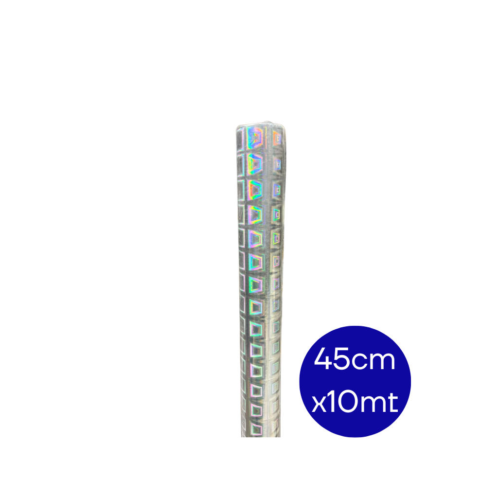 PAPEL T/ CONTACT ADHESIVO HOLOGRAFICO LAMA (ROLLO 45CM X 10MTS) PLATA CUADRADOS