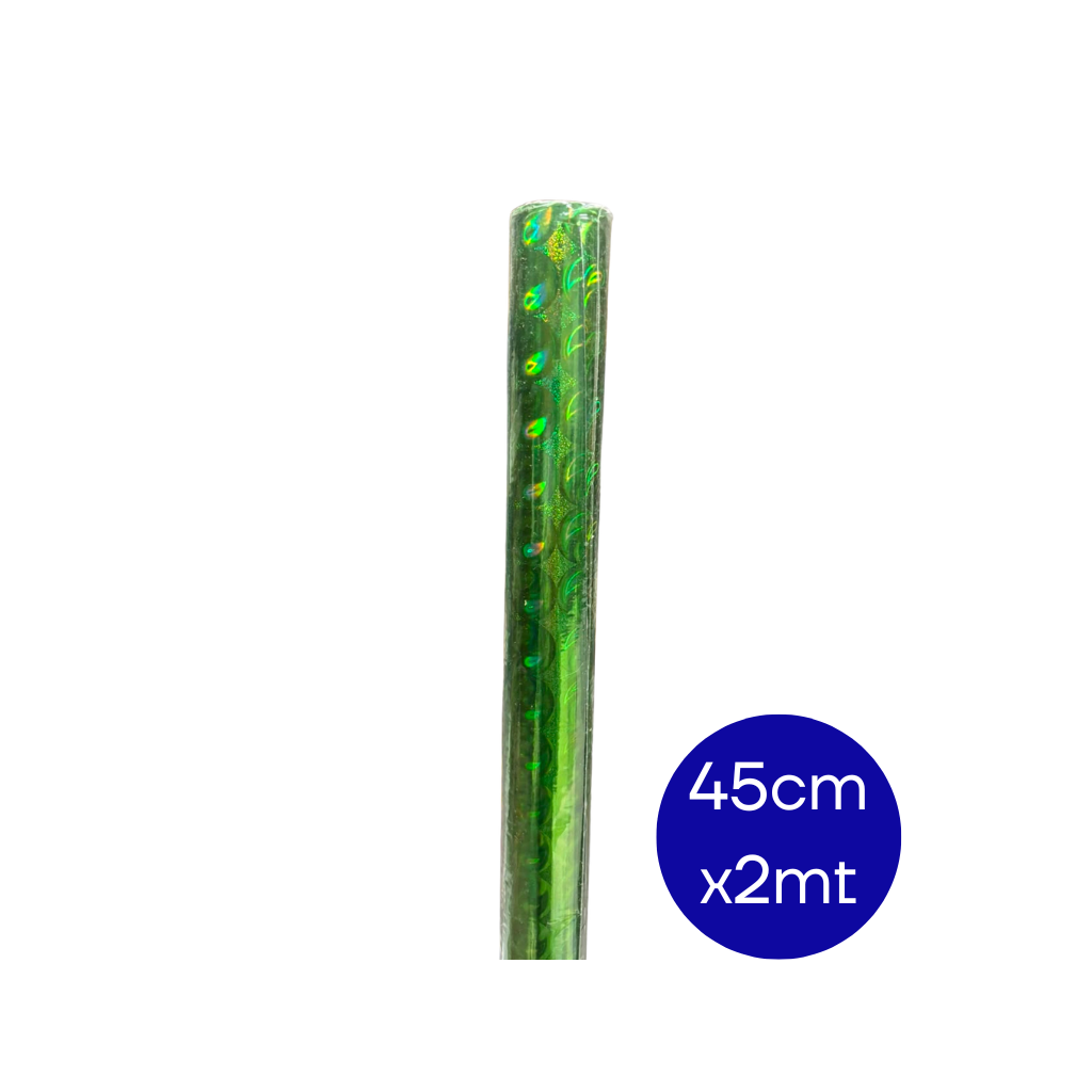 PAPEL CONTACT ADHESIVO HOLOGRAFICO (ROLLO 45CM X 2MTS ) VERDE CIRCULO