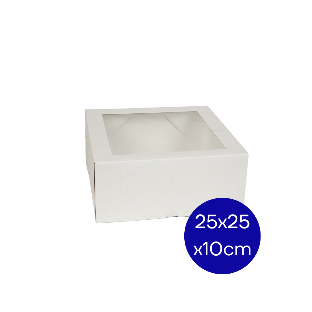 CAJA MULTIUSO MEDIANA CUADRADA C/ VENTANA 25X25X10 CM PAQ X 25 UNI