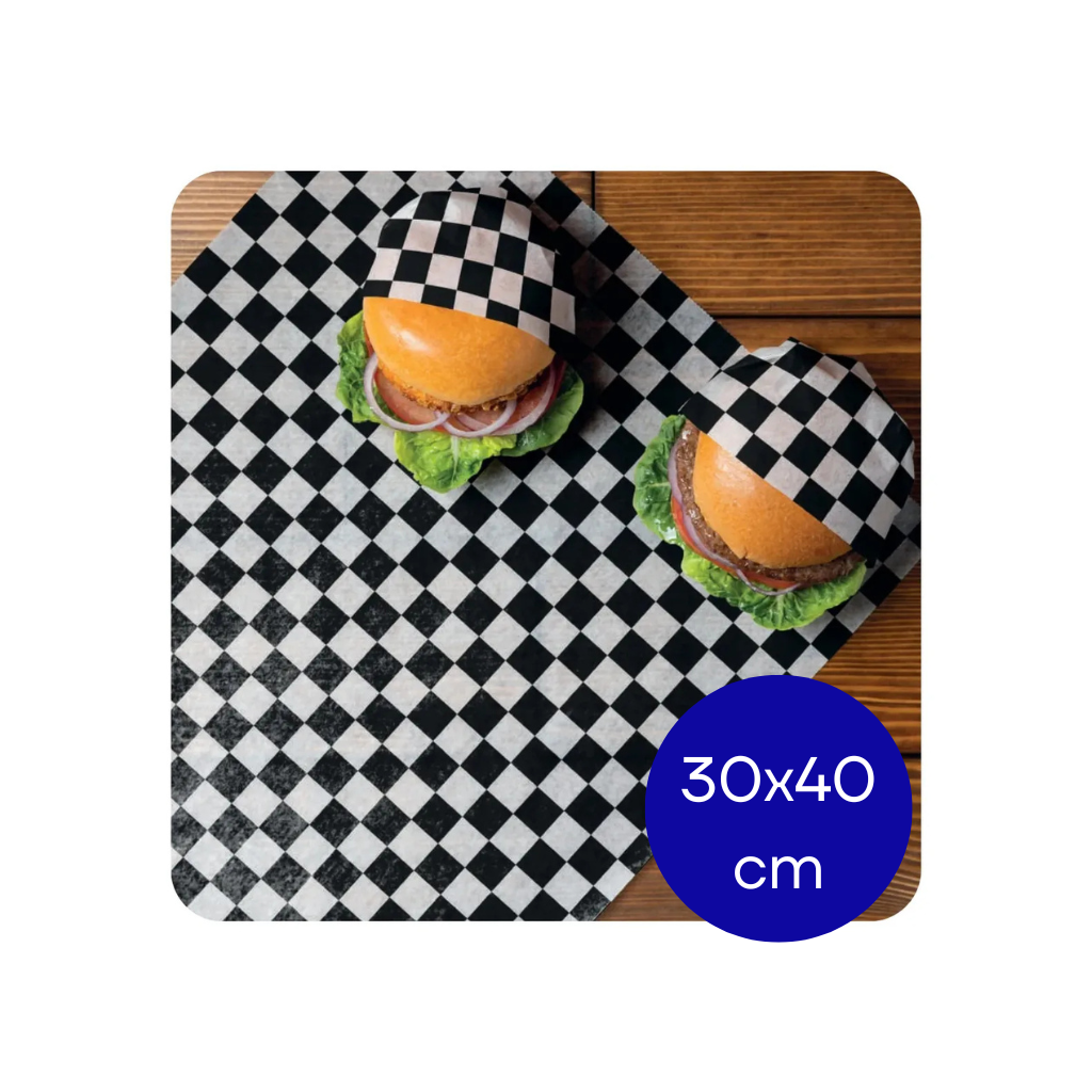 PAPEL HAMBURGUESA IMPR CUADROS NEGROS CARRERA PAQ X 1000 UNID PFCU3040NE 30X40CM