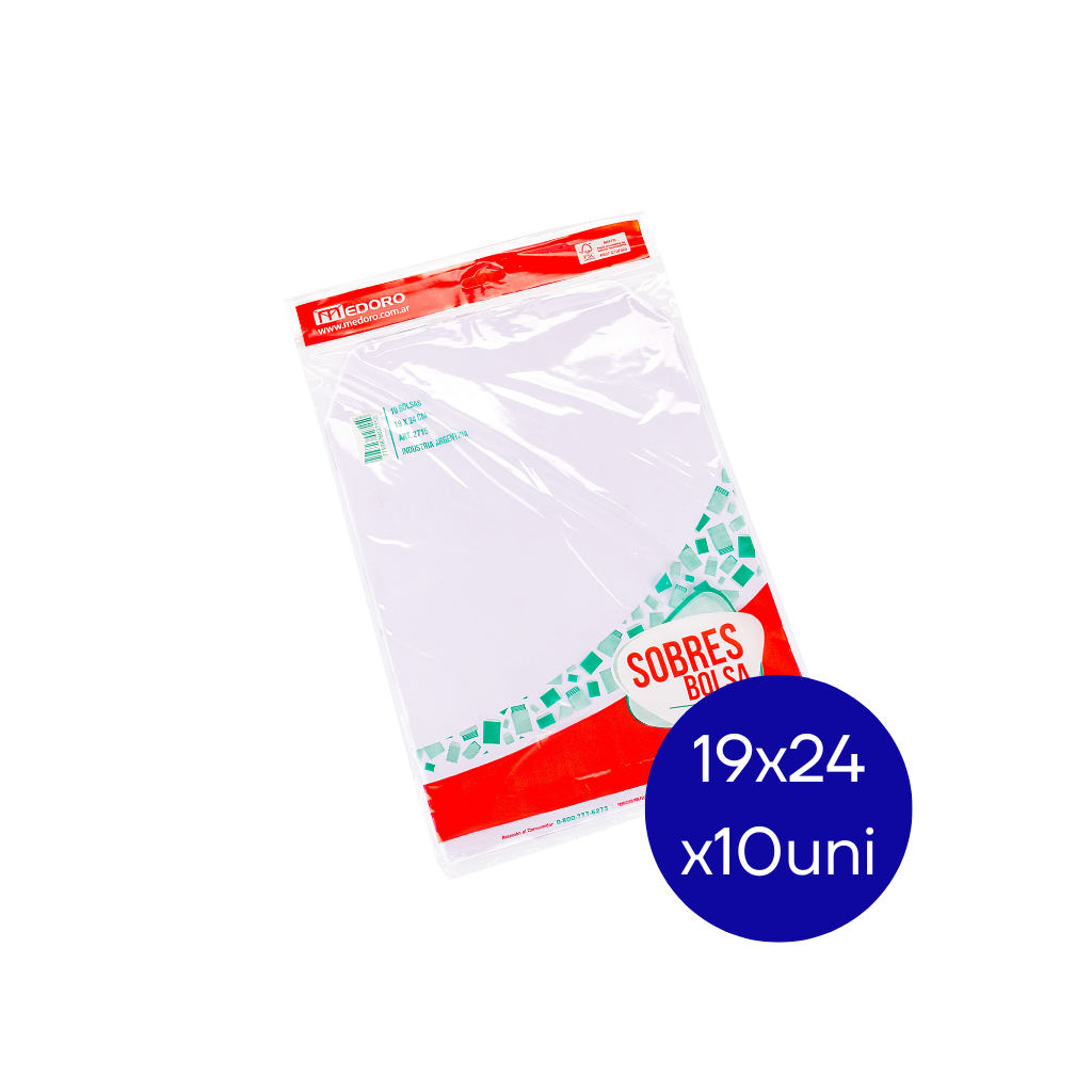 SOBRE BOLSA BLANCO 19X24 X10 UNID ART 2715 MEDORO