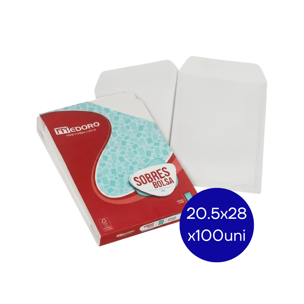 SOBRE BOLSA BLANCO 20.5 X 28 PAQ X 100 MEDORO