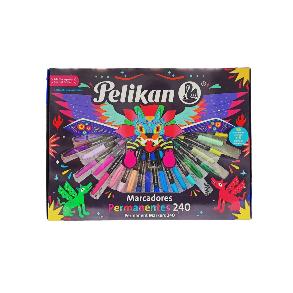 MARCADOR PELIKAN 240 PERMANENTE X 36 COLORES + 4 PLANTILLAS P/COL. - L30230019 ( 209639)