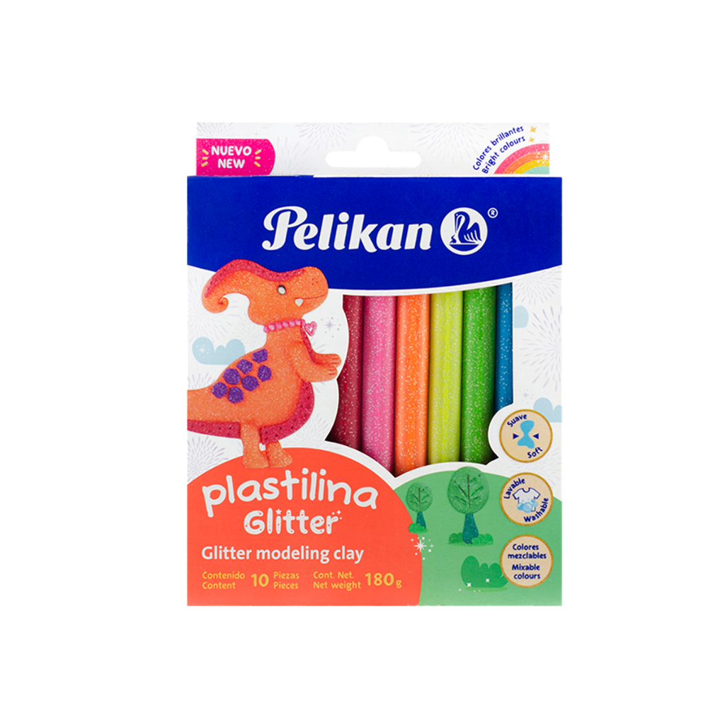PLASTILINA PELIKAN SURTIDO GLITTER X 10 180GRS 120851 DISCONT