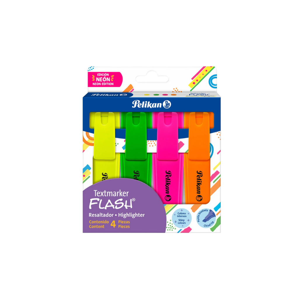 RESALTADOR PELIKAN FLASH NEON SURTIDO X 4