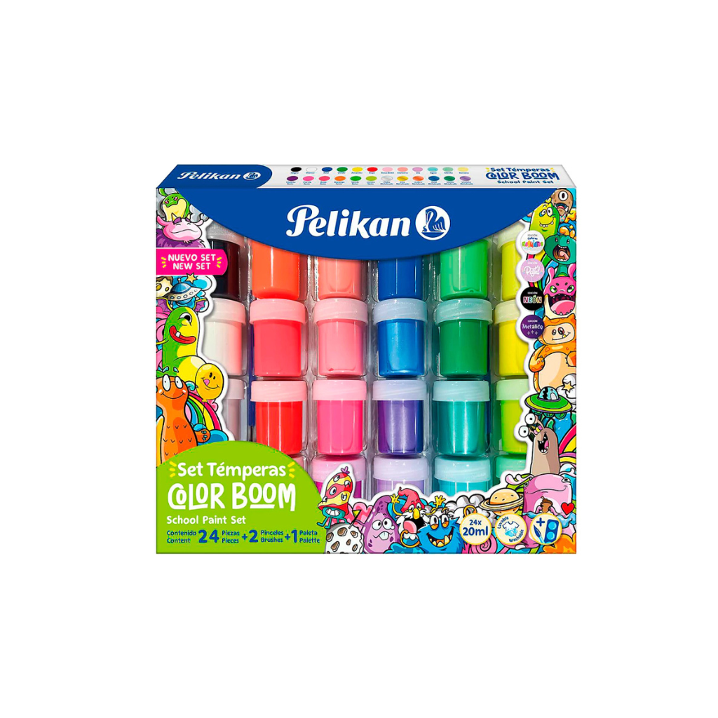SET TEMPERAS PELIKAN BOOM X24 DE 20ML + 2 PINCELES + 1 PALETA L53101629