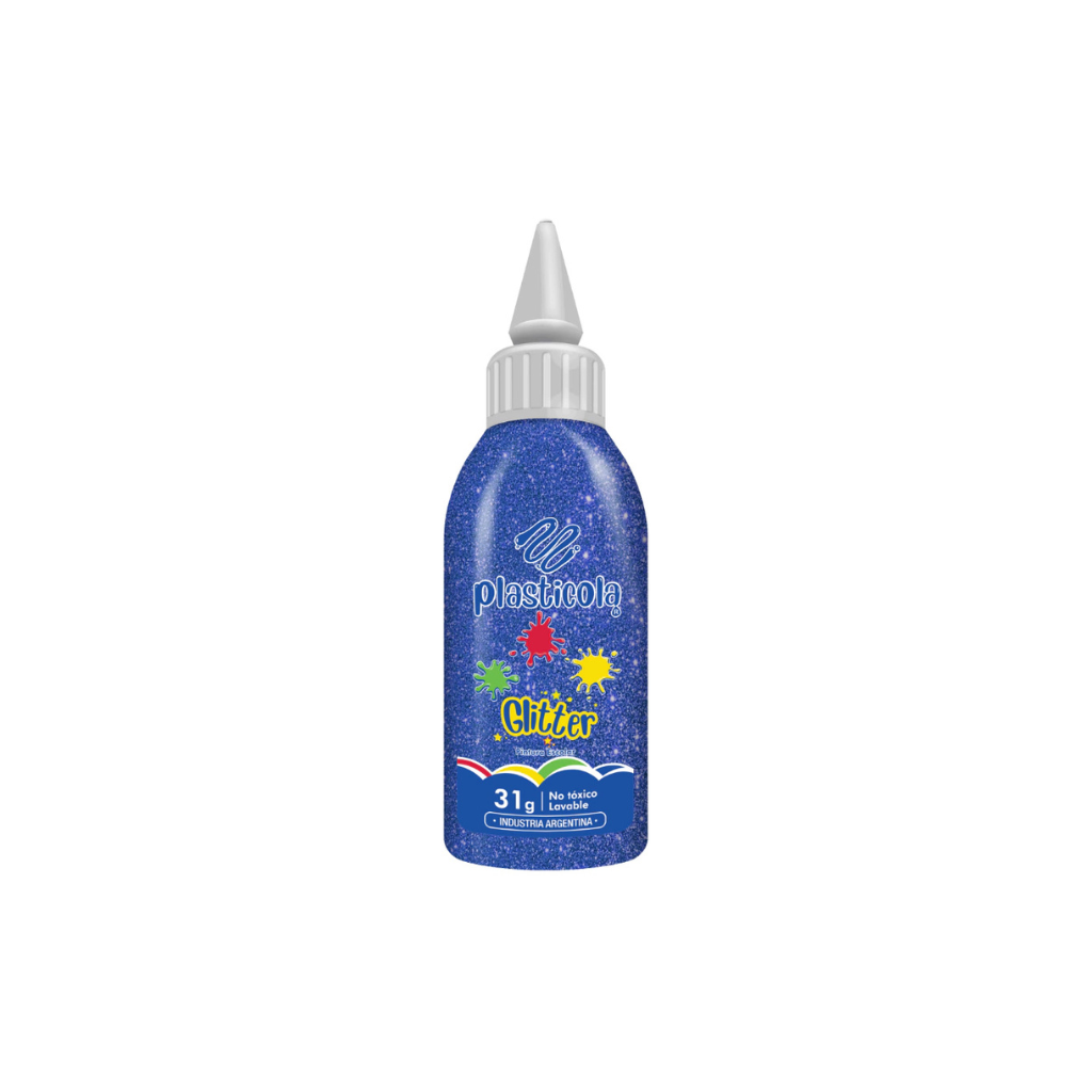 ADHESIVO CON GLITTER PLASTICOLA 38GRS AZUL