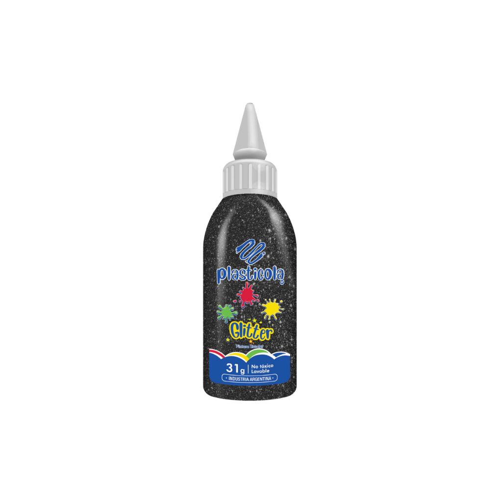 ADHESIVO CON GLITTER PLASTICOLA 38GRS NEGRO