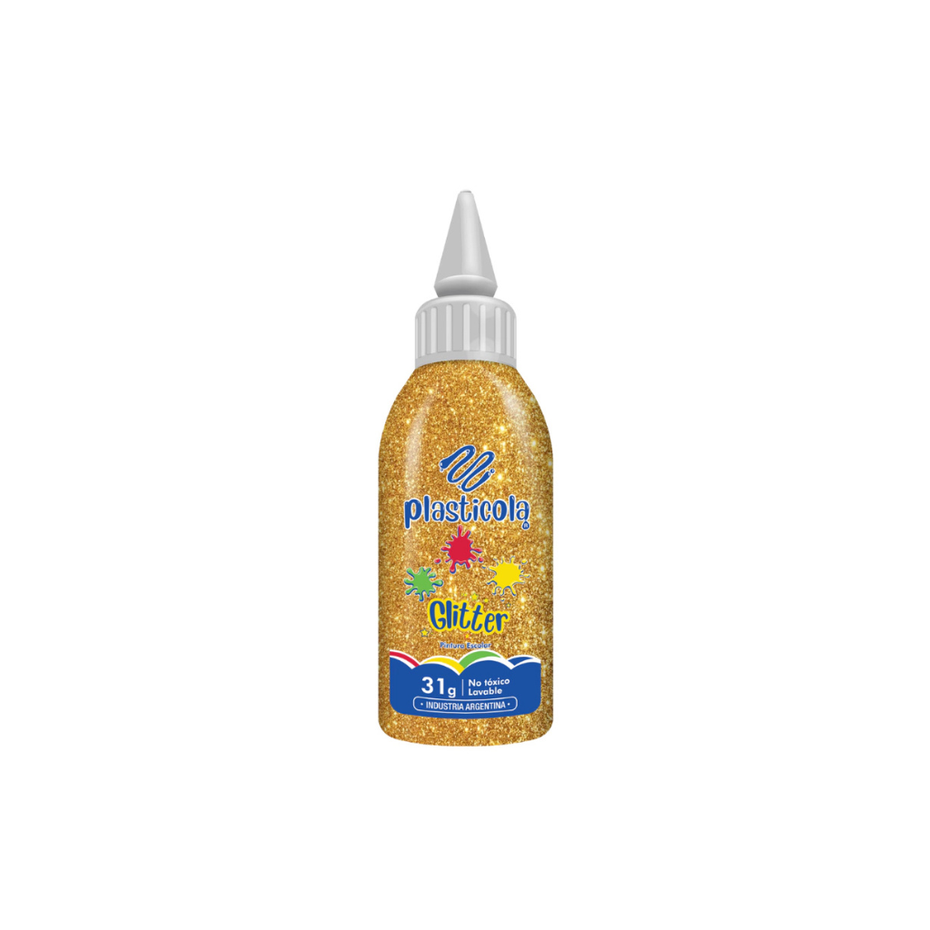 ADHESIVO CON GLITTER PLASTICOLA 38GRS DORADO